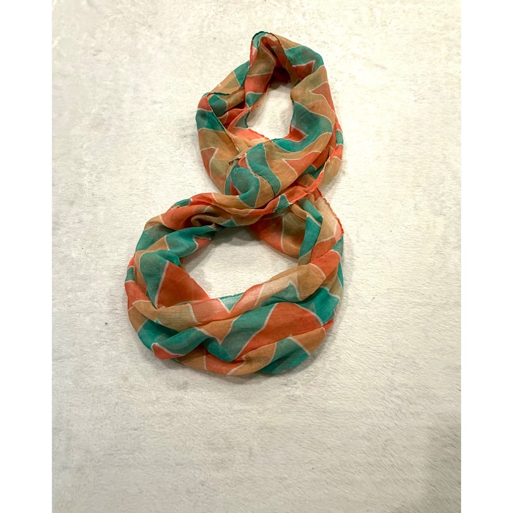 Lavello Women Orange Teal Chevron Infinity Scarf 100% Viscose Geometric Loop
